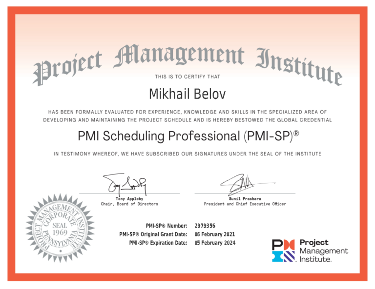 Mikhail Belov PMI-SP Certificate