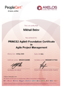 Mikhail Belov Prince2Agile Foundation